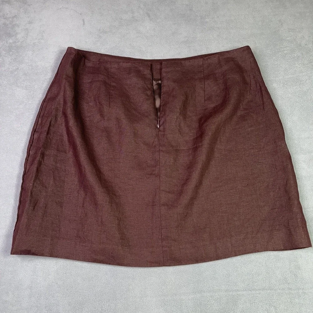 Madewell Pleated Linen Skirt Womens 12 Chocolate Raisin Brown Lined Academia NEW